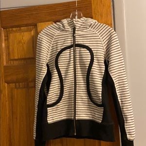 Lululemon Scuba Hoodie- light gray/black stripes